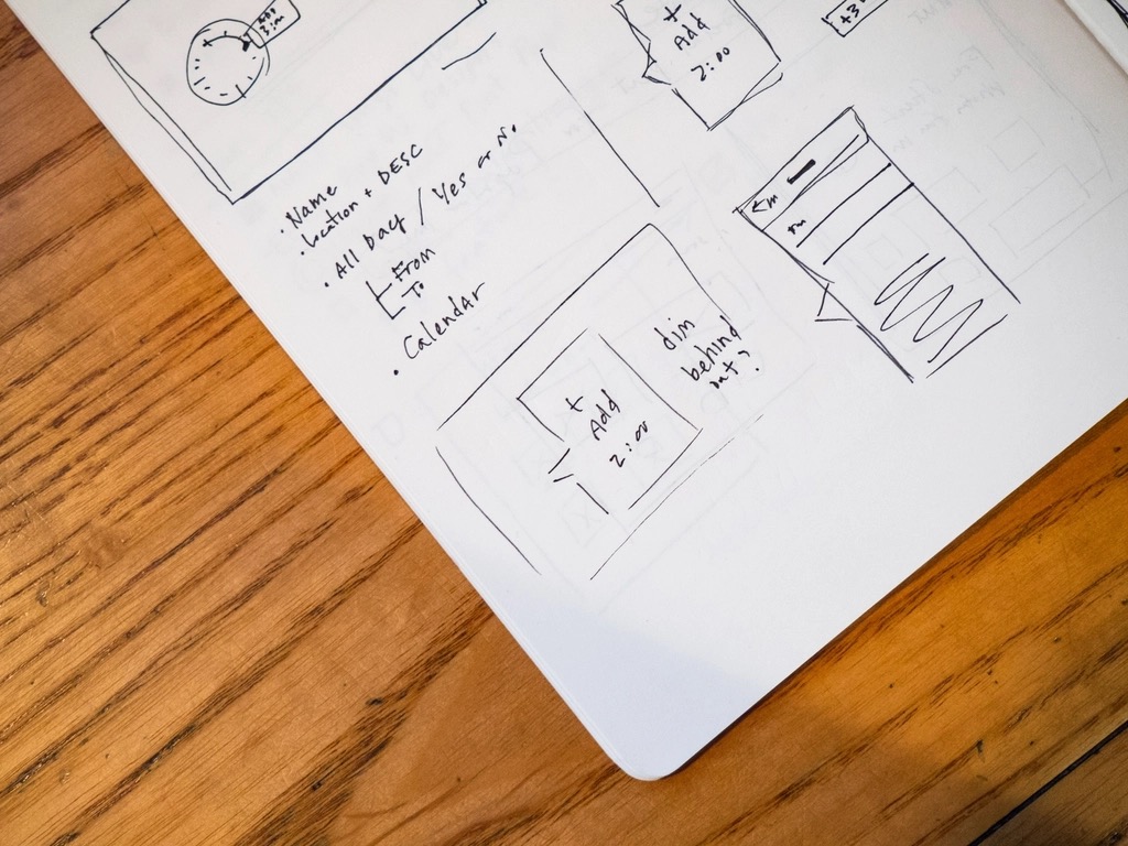 Interface sketches in a notebook